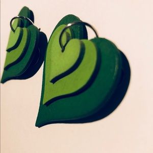 Green Wooden Ombré Layer Heart Earrings 3/$15